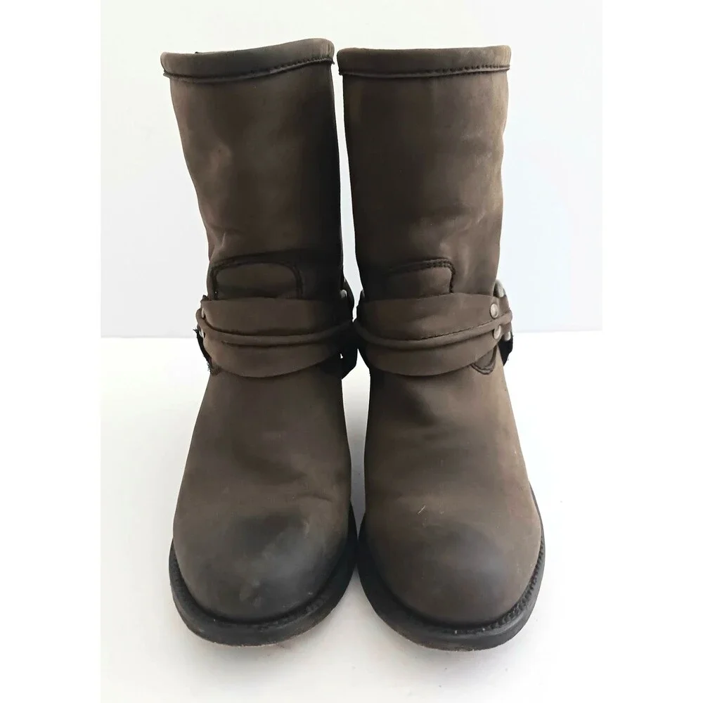 Independent Boot Co Brown Leather Moto Ankle Boot Harness Strap Made Mexico 6.5